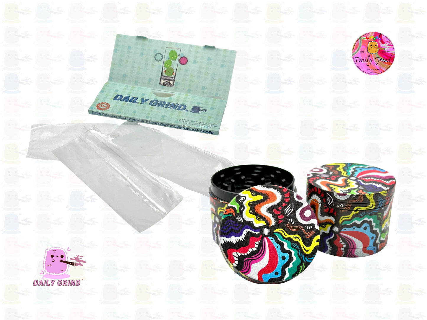 Colourful Melted Trippy Pattern Wavy Liquid - 50mm 4-Piece High Quality Custom Metal Tobacco Herb Grinder Gift Idea