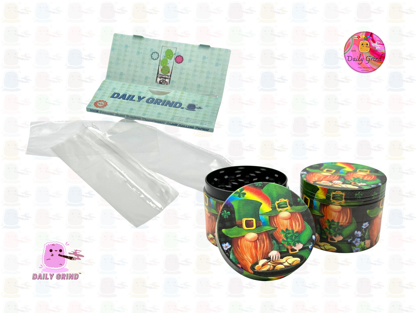 Cute Leprechaun Pot of Gold - 50mm 4-Piece High Quality Custom MetalTobacco Herb Grinder Gift Idea