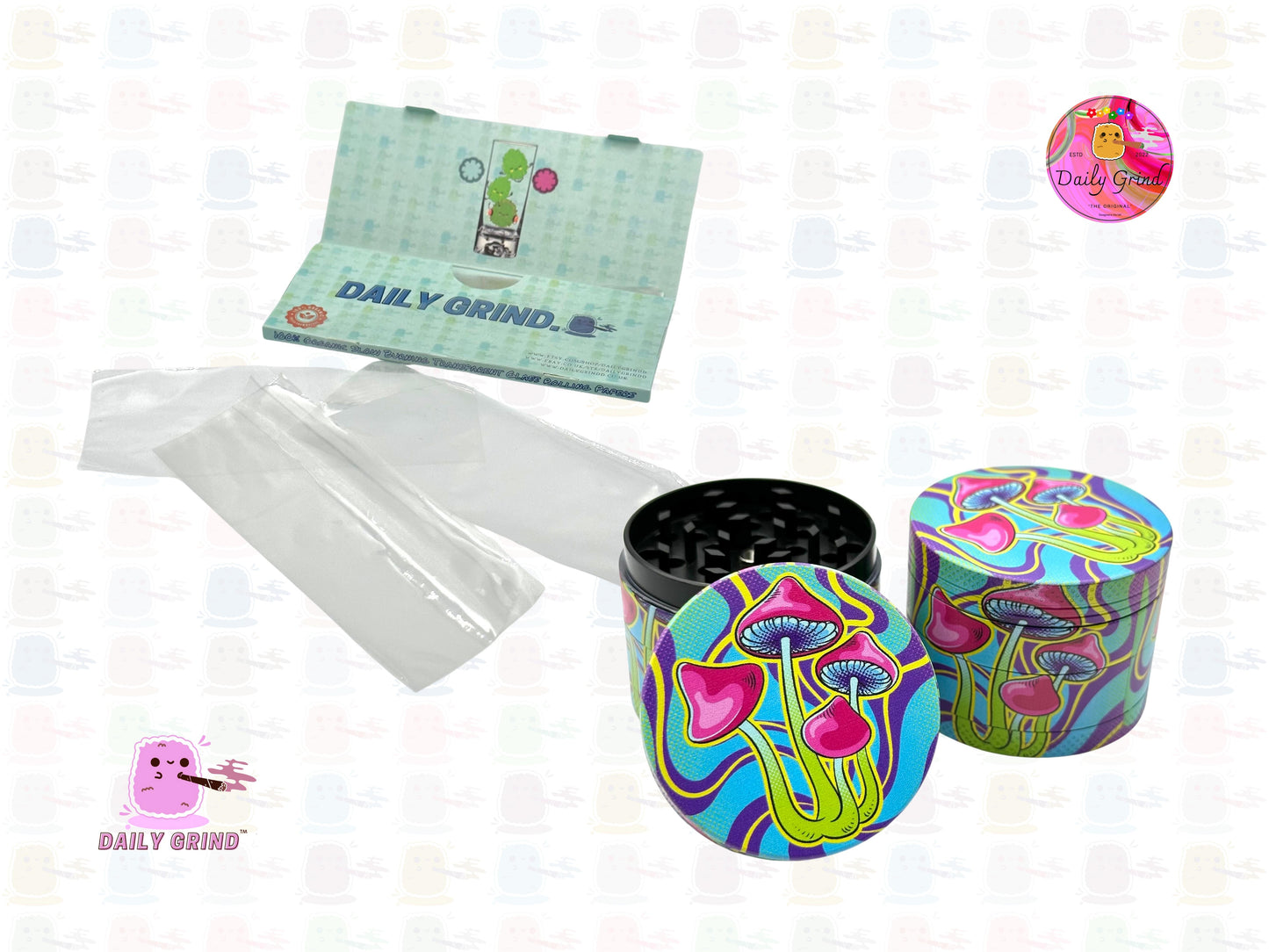 Mushroom Neon Tie Dye Lindo Trippy 50 mm 4 piezas Regalo de molinillo de hierbas de metal personalizado de alta calidad