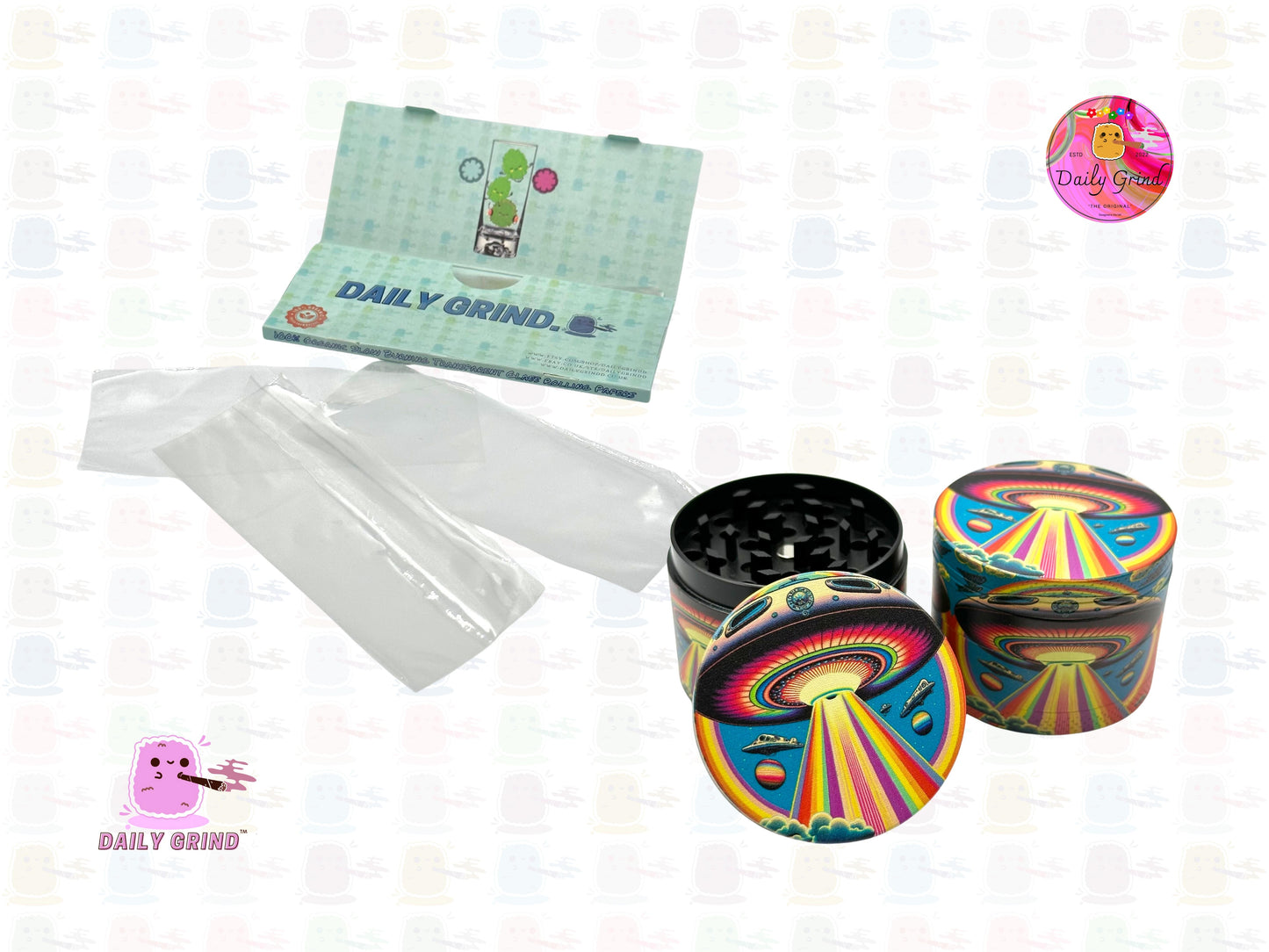 UFO Alien Ship Colourful - 50mm 4-Piece High Quality Custom Metal Tobacco Herb Grinder Gift Idea