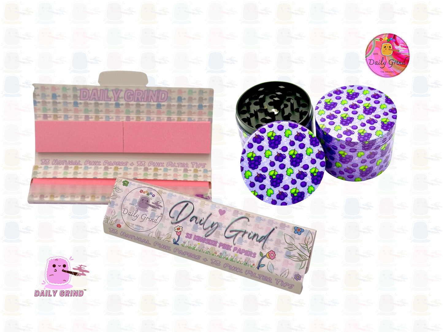 Caramelo de fruta de uva morada, dibujos animados coloridos, sabor a fruta jugosa, diseño bonito, molinillo de hierbas de Metal de alta calidad de 50mm, 4 piezas, regalo