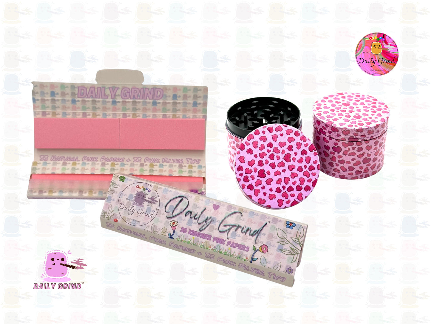 LoveHeart Pattern Collage Cute Pink Girls Design - Molinillo de hierbas de metal de alta calidad de 50 mm, 4 piezas, regalo