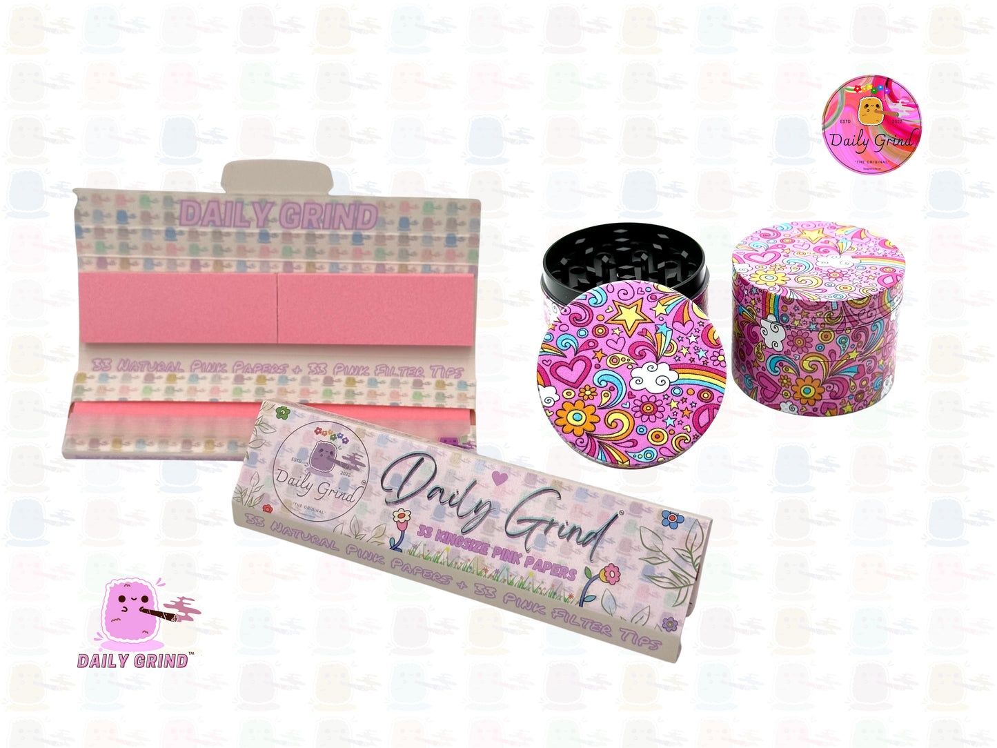 Preciosas chicas rosadas, bonitos corazones, estrellas, flores, diseño de arcoíris, molinillo de hierbas de metal personalizado de alta calidad, 50mm, 4 piezas, regalo
