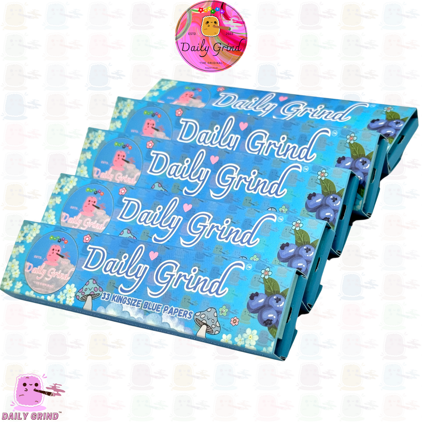Daily Grind™ Blue Kingsize Rolling Papers 33 Sheets + Tips - High Quality, Super Cute Gift!