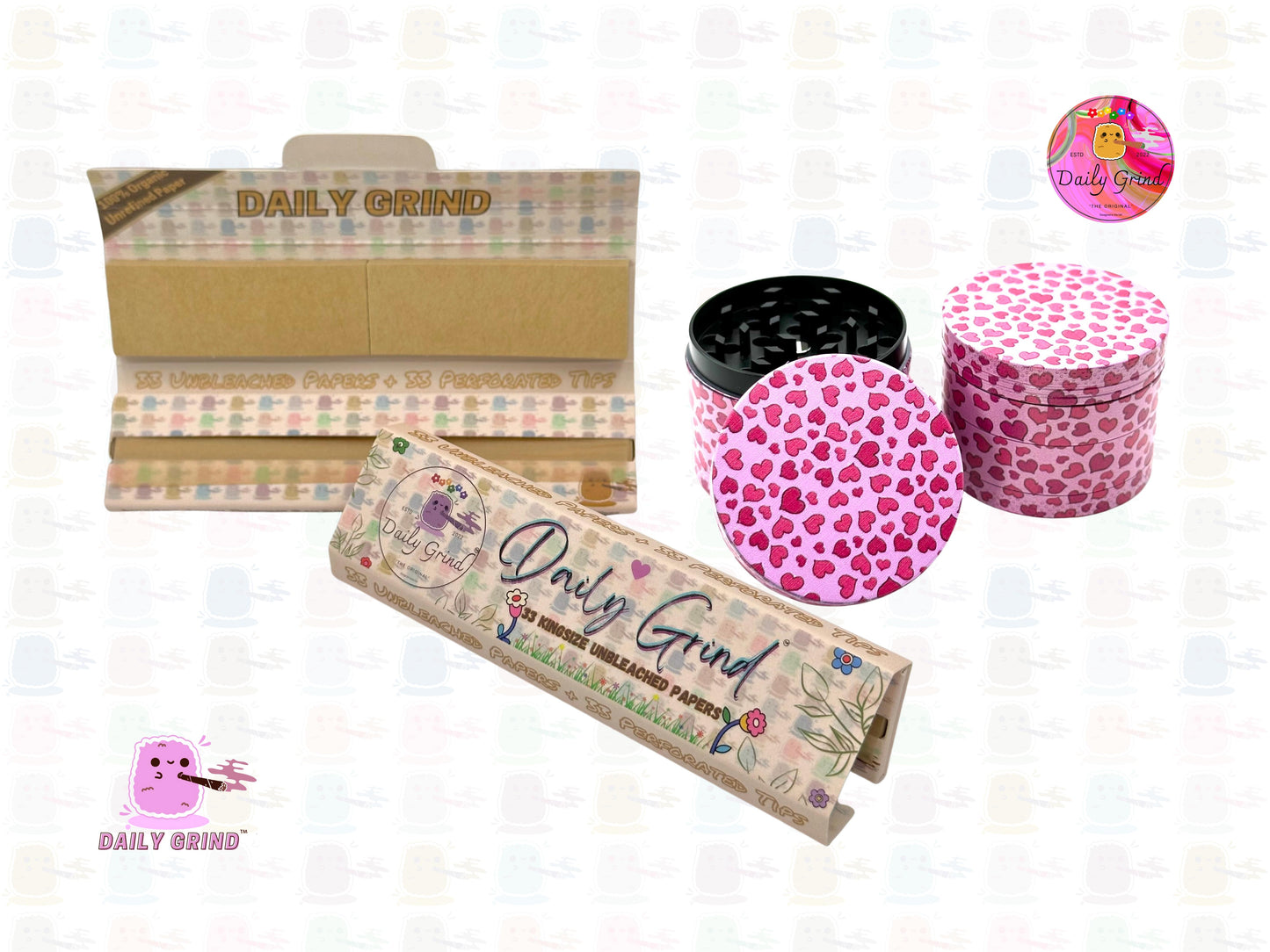 LoveHeart Pattern Collage Cute Pink Girls Design - Molinillo de hierbas de metal de alta calidad de 50 mm, 4 piezas, regalo