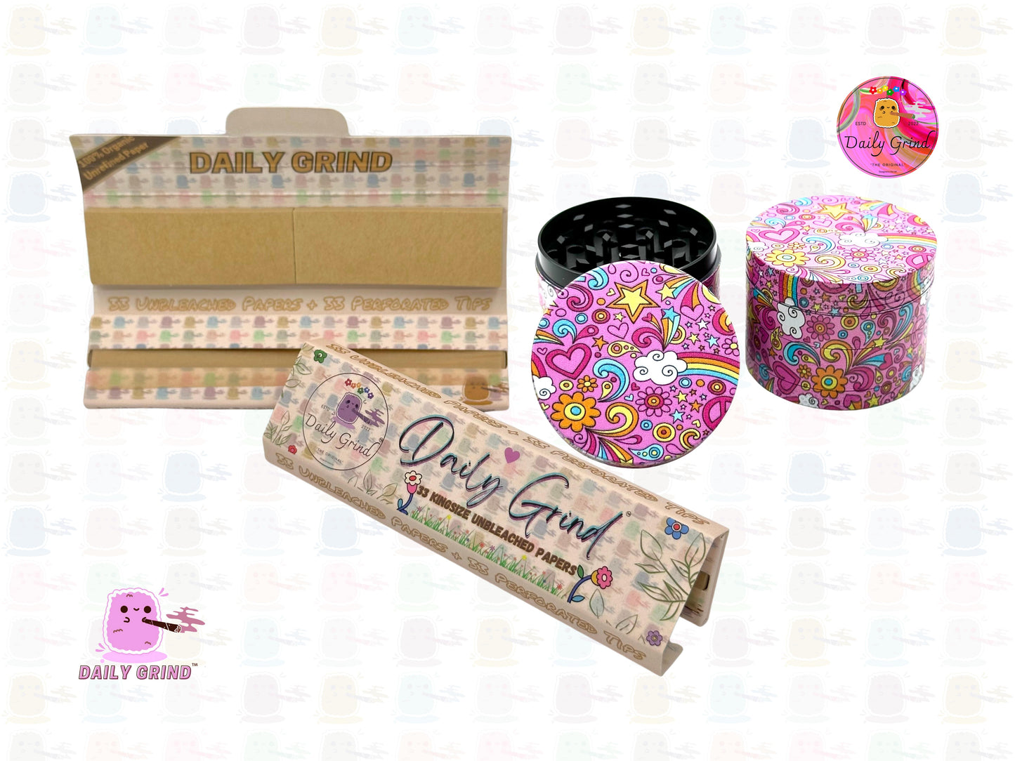 Preciosas chicas rosadas, bonitos corazones, estrellas, flores, diseño de arcoíris, molinillo de hierbas de metal personalizado de alta calidad, 50mm, 4 piezas, regalo