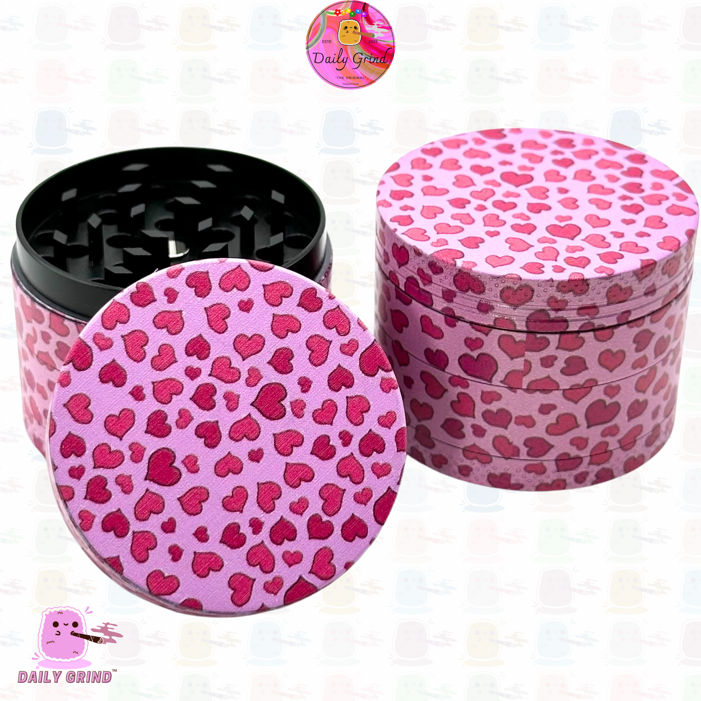 LoveHeart Pattern Collage Cute Pink Girls Design - Molinillo de hierbas de metal de alta calidad de 50 mm, 4 piezas, regalo