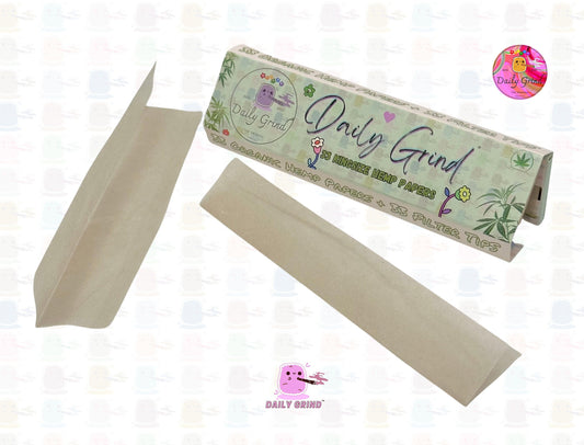Daily Grind™ Hemp Kingsize Rolling Papers 33 Sheets + Tips - High Quality, Super Cute Gift!
