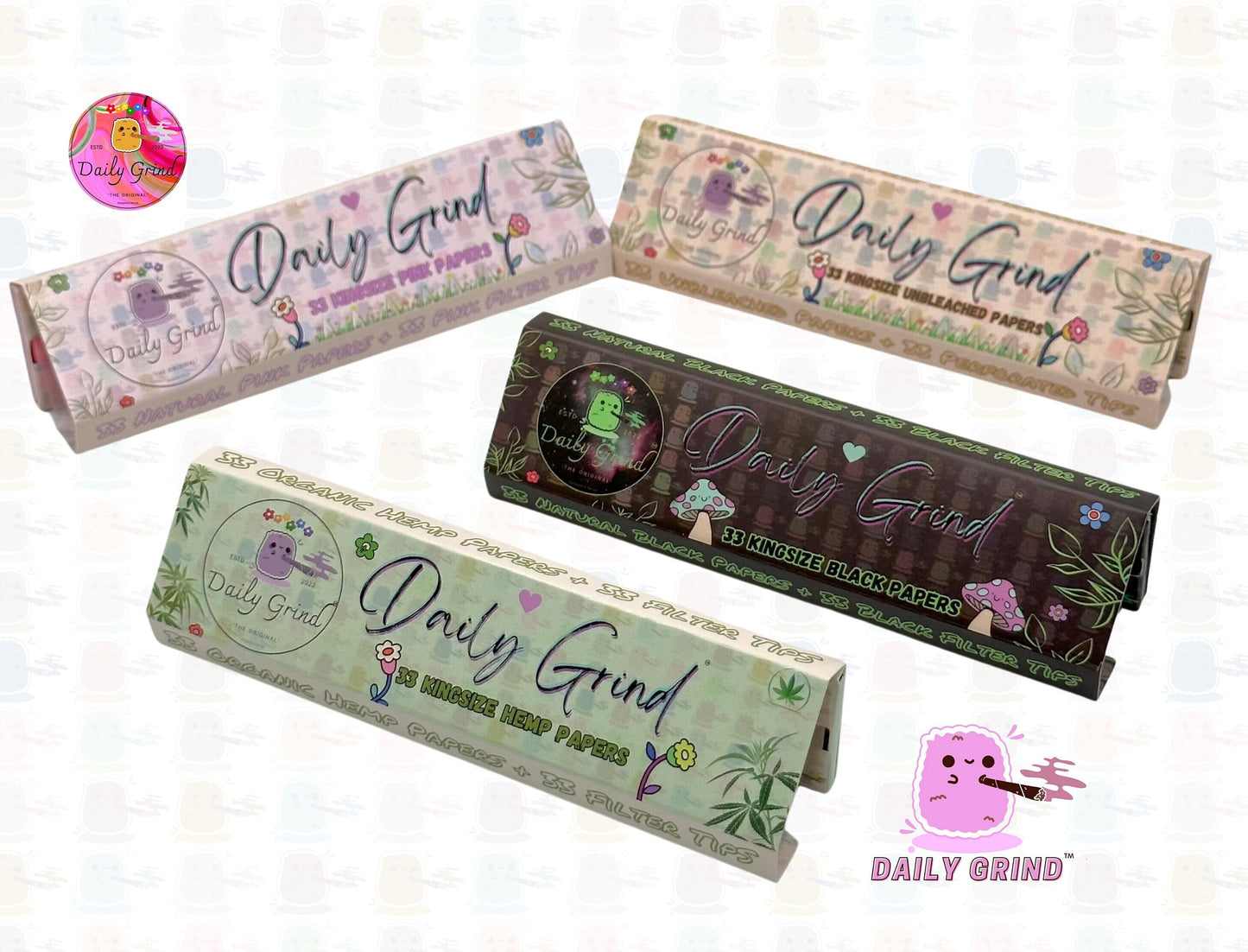 Daily Grind™ Unrefined Kingsize Rolling Papers 33 Sheets + Tips - High Quality, Super Cute Gift!