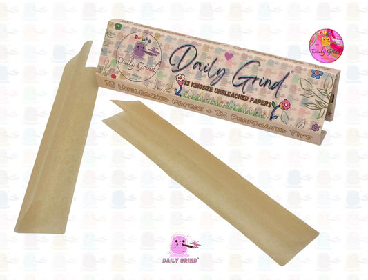 Daily Grind™ Unrefined Kingsize Rolling Papers 33 Sheets + Tips - High Quality, Super Cute Gift!