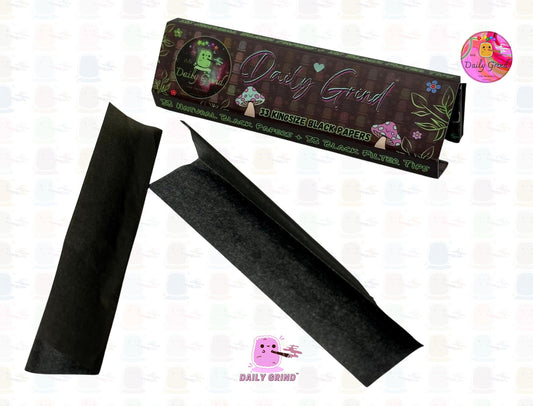 Daily Grind™ Black Kingsize Rolling Papers 33 Sheets + Tips - High Quality, Super Cute Gift!!