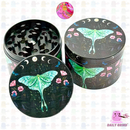 Lunar Moth Flowers Dark Night Moon Cycle - 50mm 4-Piece High Quality Metal Kitchen Herb Grinder Gift Idea