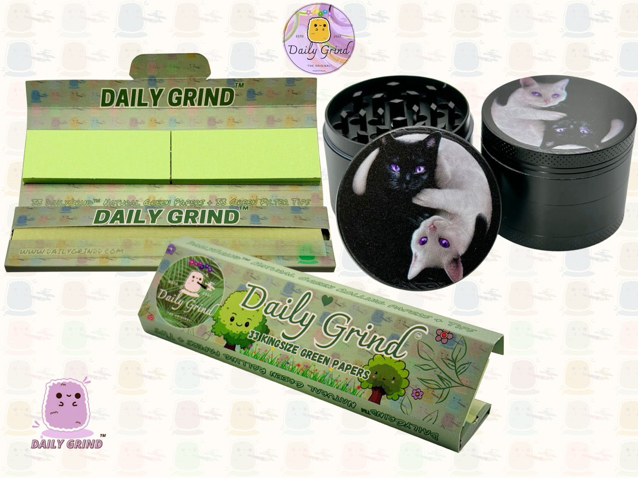 Kitty Yin Yang Cute Cat - 50mm 4-Piece High Quality Custom Metal Tobacco Herb Grinder Gift Idea