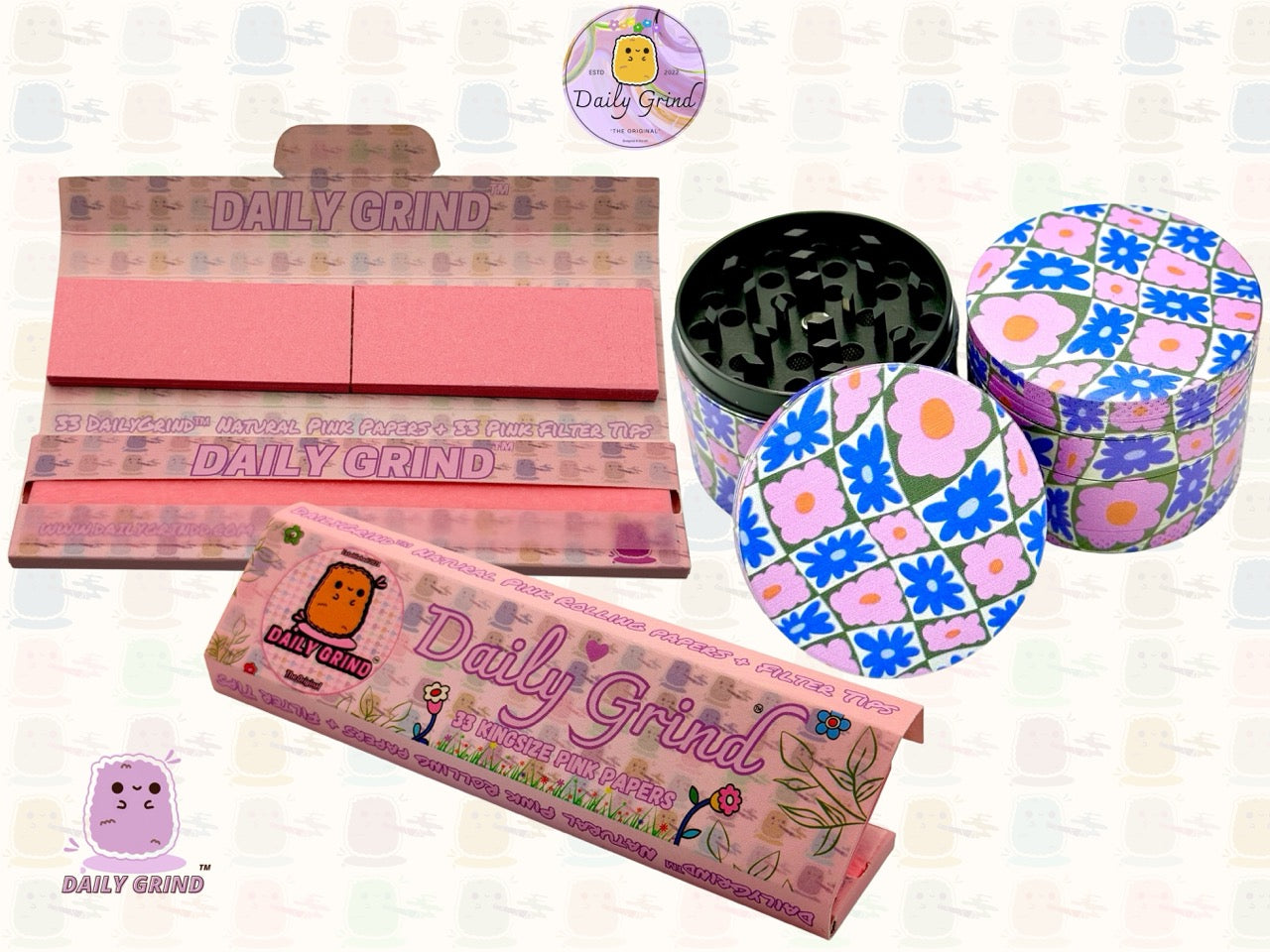 60's &amp; 70's Cute Flower Power Pink Purple Pattern - 50mm 4 Pièces Haute Qualité Custom Metal Herb Grinder Cadeau 