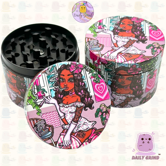 Cute Stoner Girl Pink - 50mm 4-Piece Premium Custom Metal Tobacco Herb Grinder Cute Gift Idea