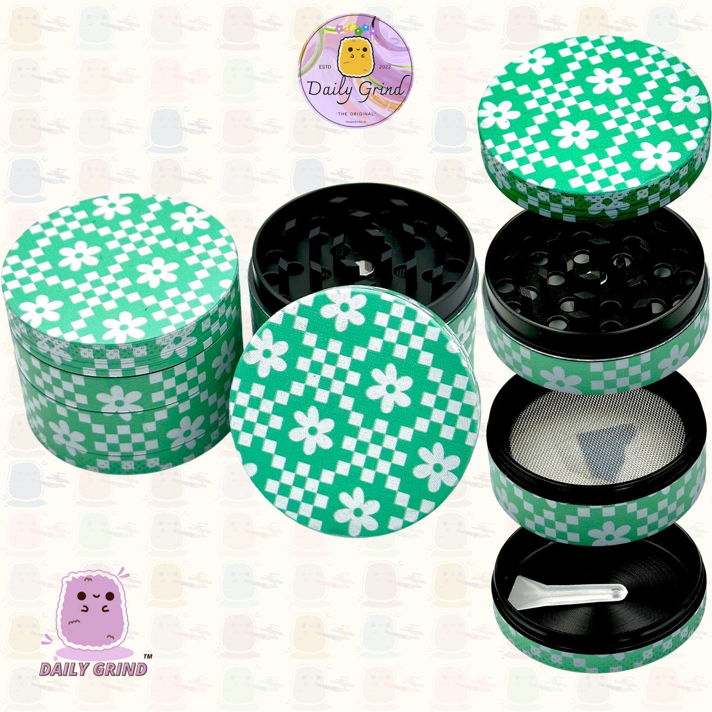 Green Flower Monogram Vintage - 50mm 4-Piece High Quality Custom Metal Tobacco Herb Grinder Gift Idea