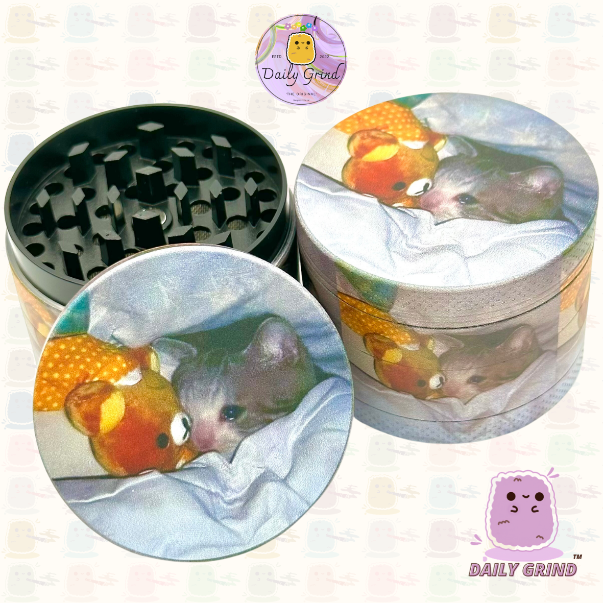 Sad Kitty Cuddle Teddy Cute Funny Kawaii - 50mm 4-Piece High Quality Custom Metal Tobacco Herb Grinder Gift Idea