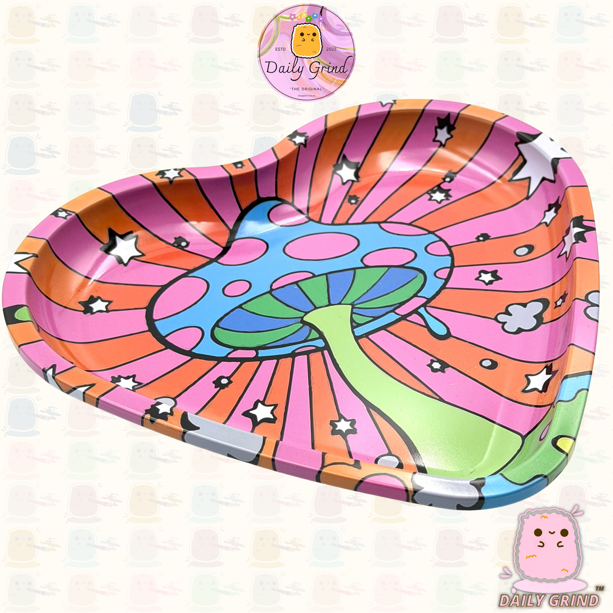 Wavy Tie Dye Mushroom Trippy Hippy - Heart Shaped Metal Tray for Bits & Pieces, Jewellery, Crystals, Trinkets etc!  14x18cm Cute Gift Idea