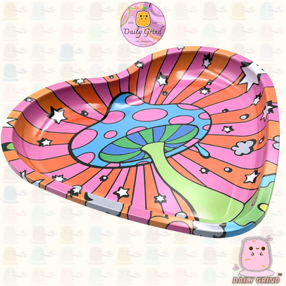 Wavy Tie Dye Mushroom Trippy Hippy - Heart Shaped Metal Tray for Bits & Pieces, Jewellery, Crystals, Trinkets etc!  14x18cm Cute Gift Idea