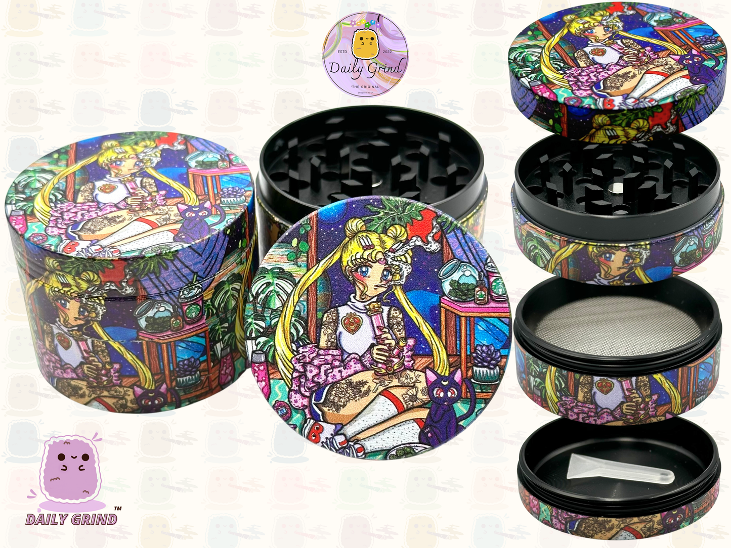Cute Anime Baddie Parody - 50mm 4-Piece Premium Custom Metal Tobacco Herb Grinder Cute Gift Idea