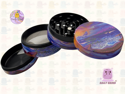Coastal Sunset Surf Beach Trippy Art - 50mm Premium 4-Piece Custom Metal Tobacco Herb Grinder Gift Idea