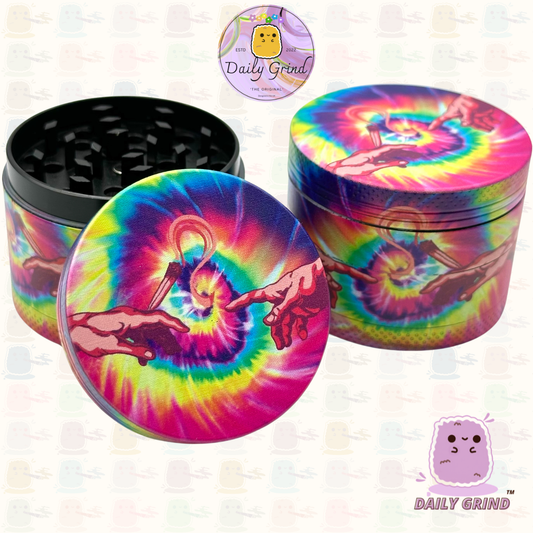Tie Dye Michelangelo Sistine Chapel Birth of Man - 50mm 4-Piece High Quality Custom Metal Tobacco Herb Grinder Gift Idea