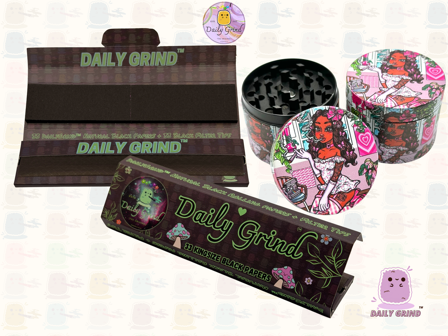 Cute Stoner Girl Pink - 50mm 4-Piece Premium Custom Metal Tobacco Herb Grinder Cute Gift Idea