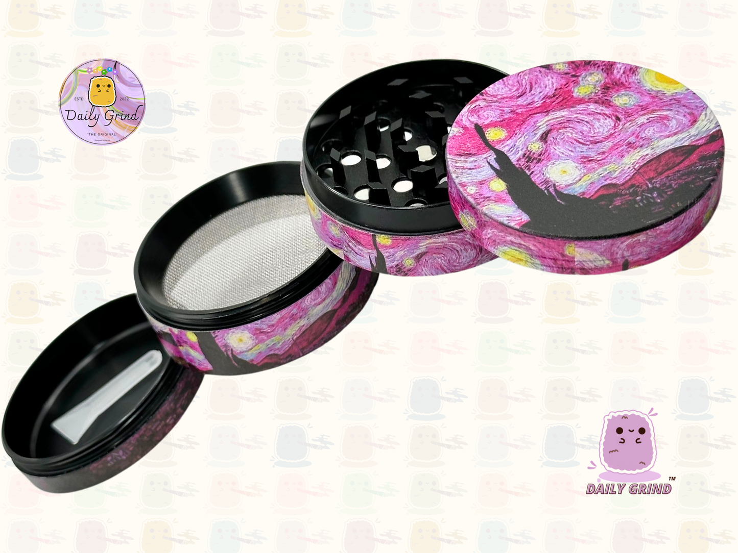 Pink Starry Night Classic Masterpiece Parody - 50mm 4-Piece High Quality Metal Tobacco Herb Grinder Gift Idea