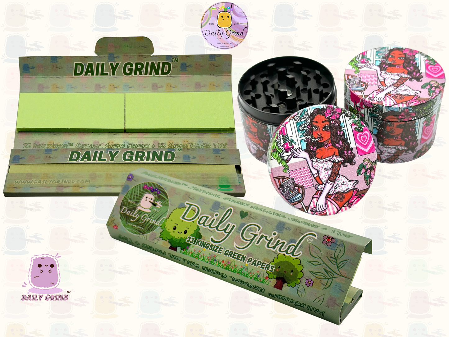 Cute Stoner Girl Pink - 50mm 4-Piece Premium Custom Metal Tobacco Herb Grinder Cute Gift Idea