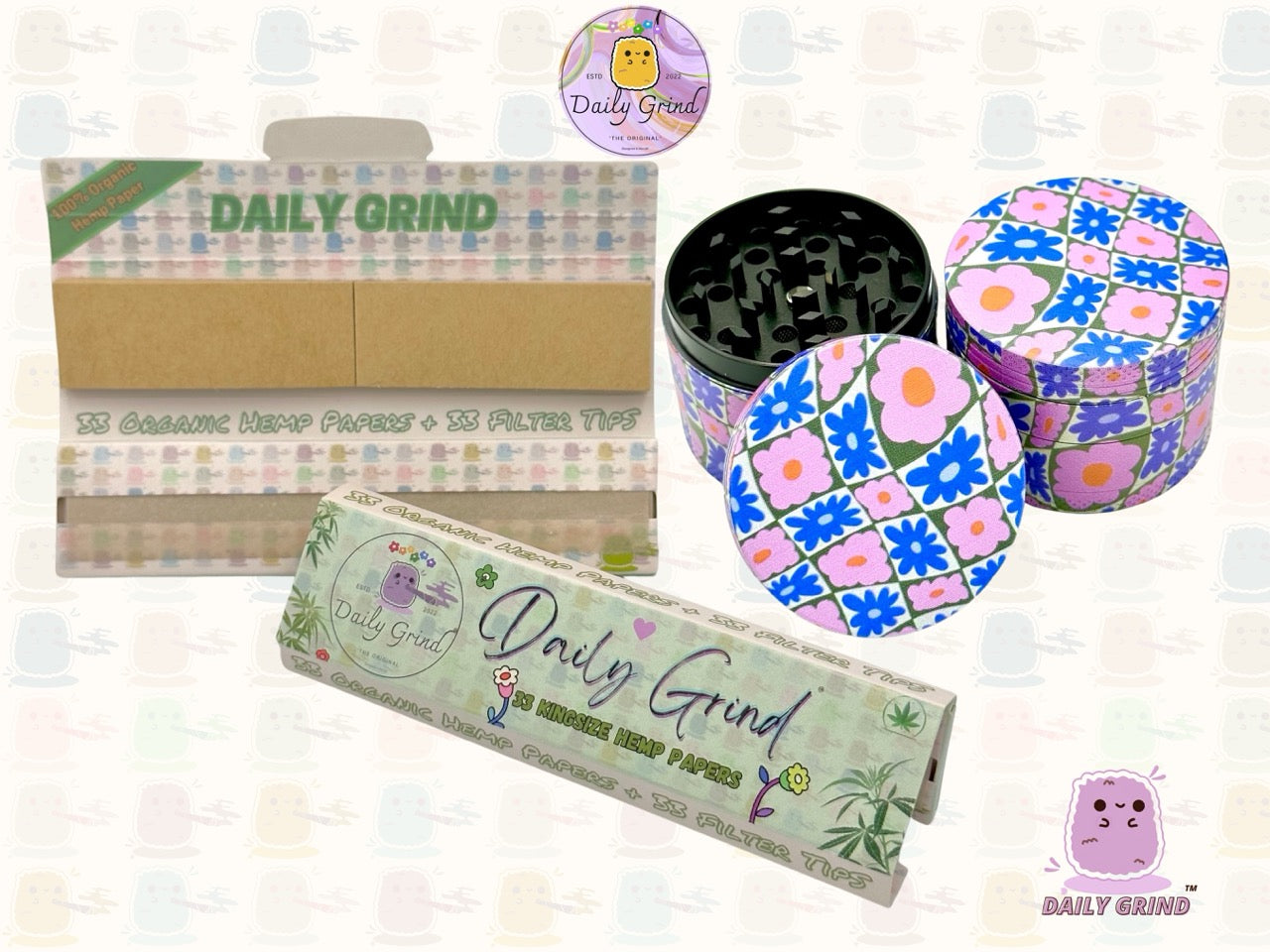 60's &amp; 70's Cute Flower Power Pink Purple Pattern - 50mm 4 Pièces Haute Qualité Custom Metal Herb Grinder Cadeau 