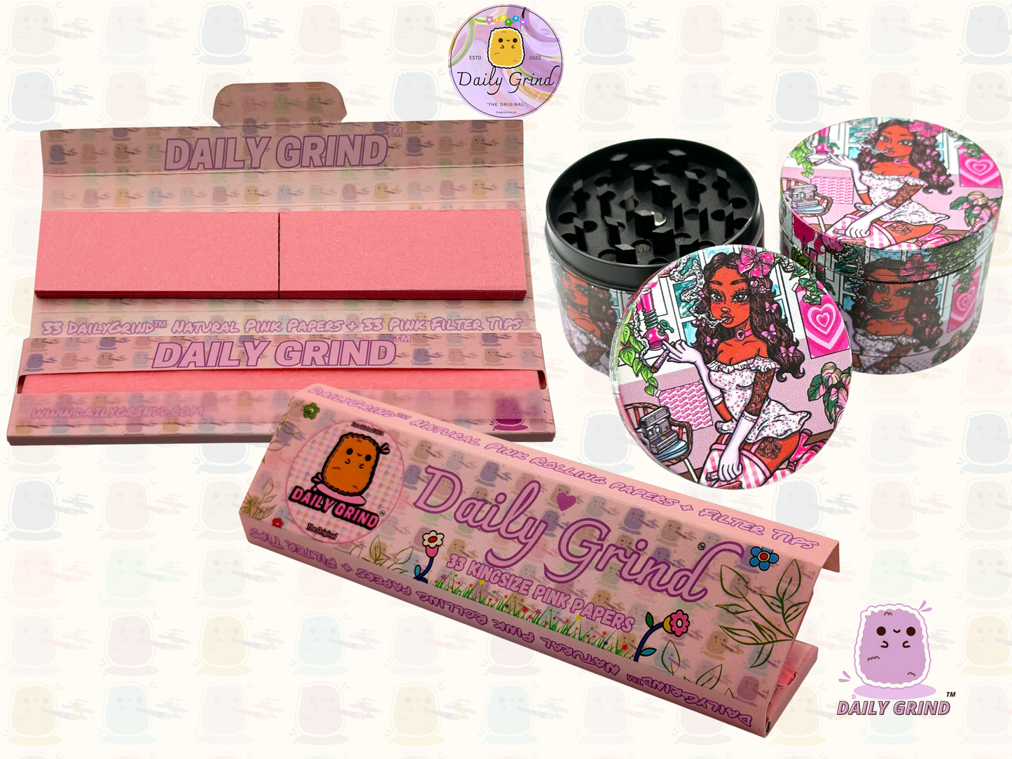 Cute Stoner Girl Pink - 50mm 4-Piece Premium Custom Metal Tobacco Herb Grinder Cute Gift Idea