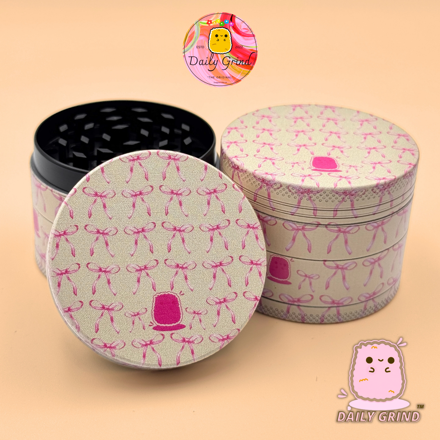 Cute Pink Bows - 50mm Premium 4-Piece Custom Metal Tobacco Herb Grinder Cute Gift