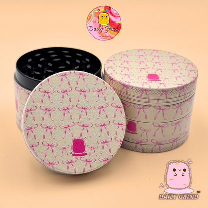 Cute Pink Bows - 50mm Premium 4-Piece Custom Metal Tobacco Herb Grinder Cute Gift