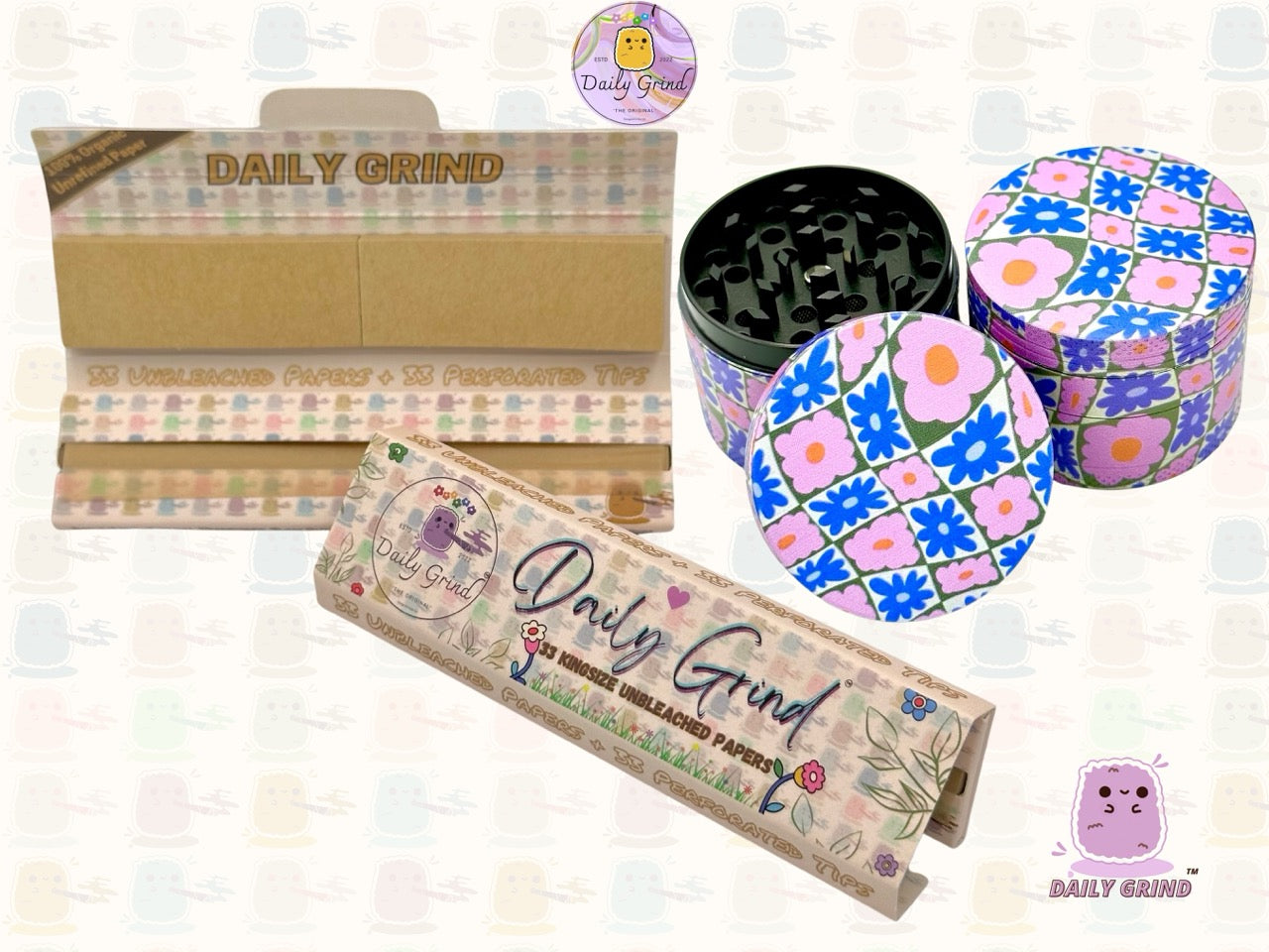 60's &amp; 70's Cute Flower Power Pink Purple Pattern - 50mm 4 Pièces Haute Qualité Custom Metal Herb Grinder Cadeau 