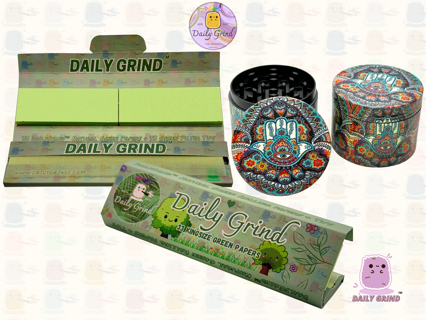 Hand of Protection Hamsa - 50mm 4-Piece High Quality Custom Metal Tobacco Herb Grinder Gift Idea