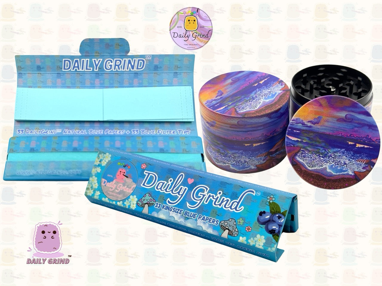 Coastal Sunset Surf Beach Trippy Art - 50mm Premium 4-Piece Custom Metal Tobacco Herb Grinder Gift Idea