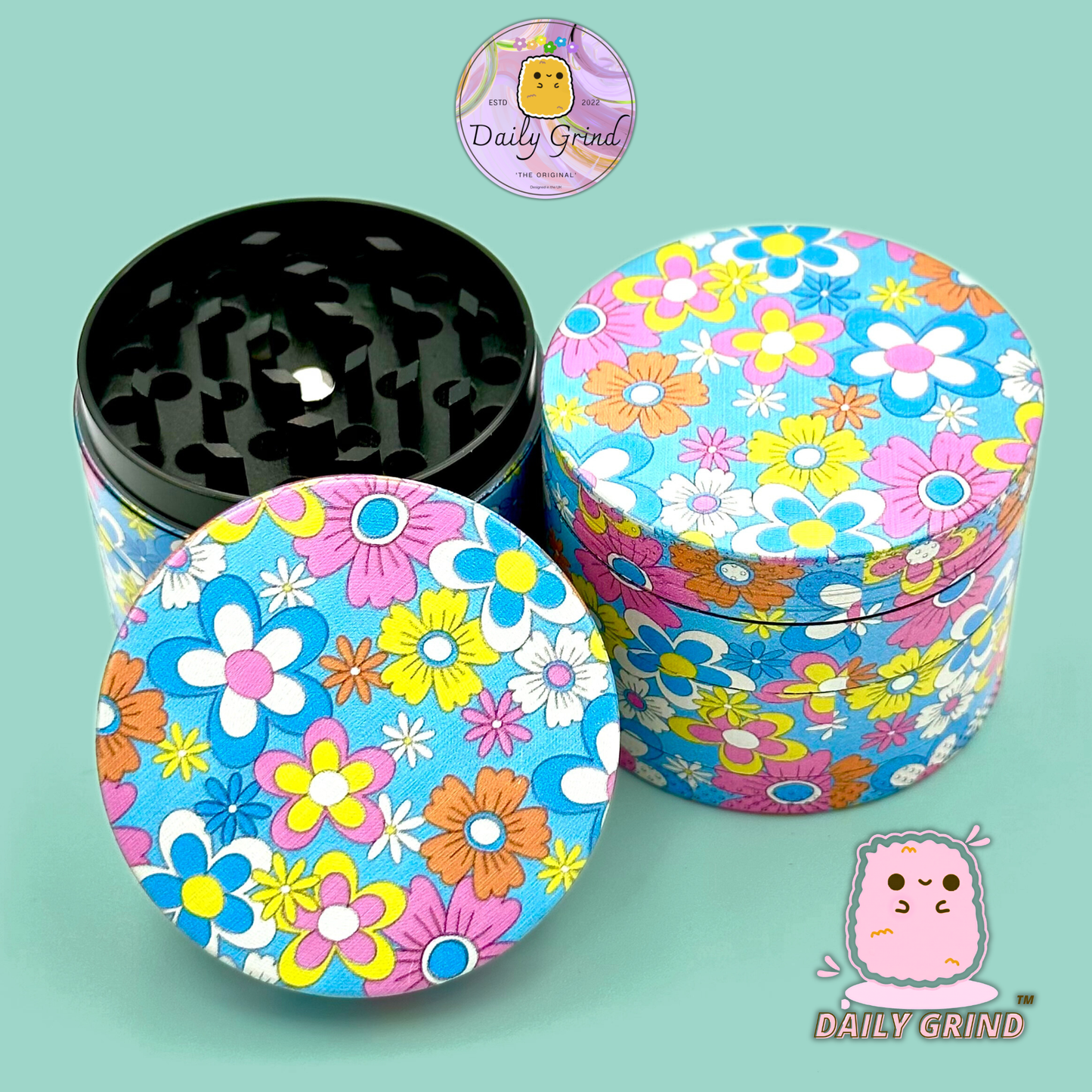 60's 70's Flower Floral Cute Pattern Beau design coloré - 50mm 4 pièces de haute qualité personnalisé métal herbe broyeur filles cadeau 