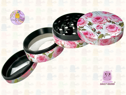 Cute Pink Roses Summer Flower - 50mm 4-Piece High Quality Custom Metal Tobacco Herb Grinder Gift Idea