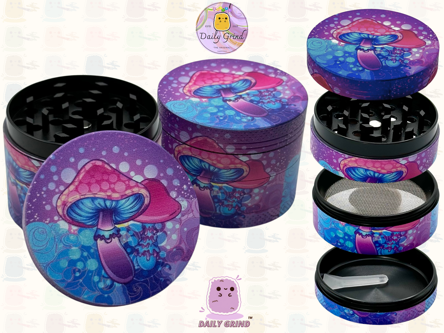Purple Mushroom Tie Dye - 50mm 4-Piece High Quality Custom Metal Tobacco Herb Grinder Gift Idea