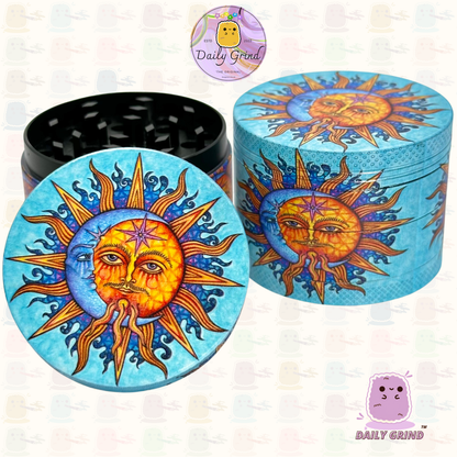 Sun & Moon Spiritual Blue - 50mm 4-Piece High Quality Custom Metal Tobacco Herb Grinder Gift Idea