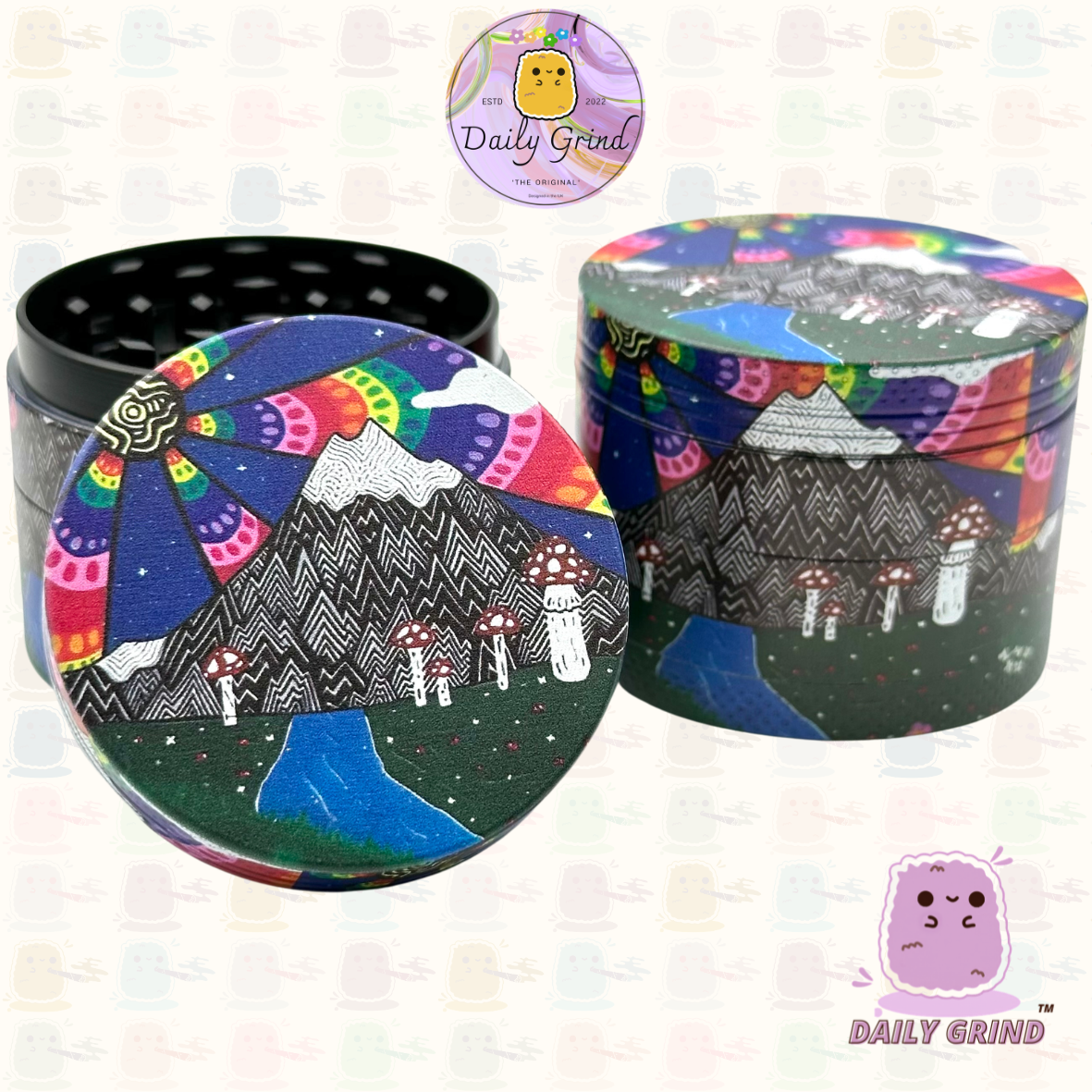Mount Fuji Cute Anime Cartoon Kawaii - 50mm 4-Piece High Quality Custom Metal Tobacco Herb Grinder Gift Idea