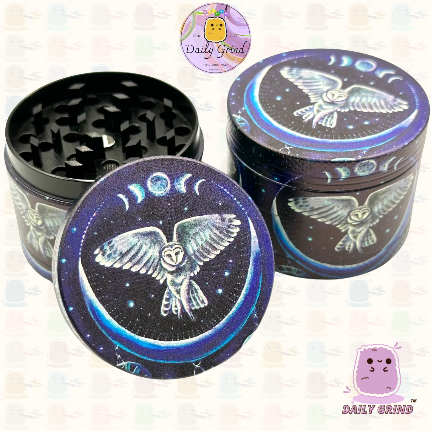 Night Owl In the Sky Moon - 50mm 4-Piece Premium Custom Metal Tobacco Herb Grinder Cute Gift Idea