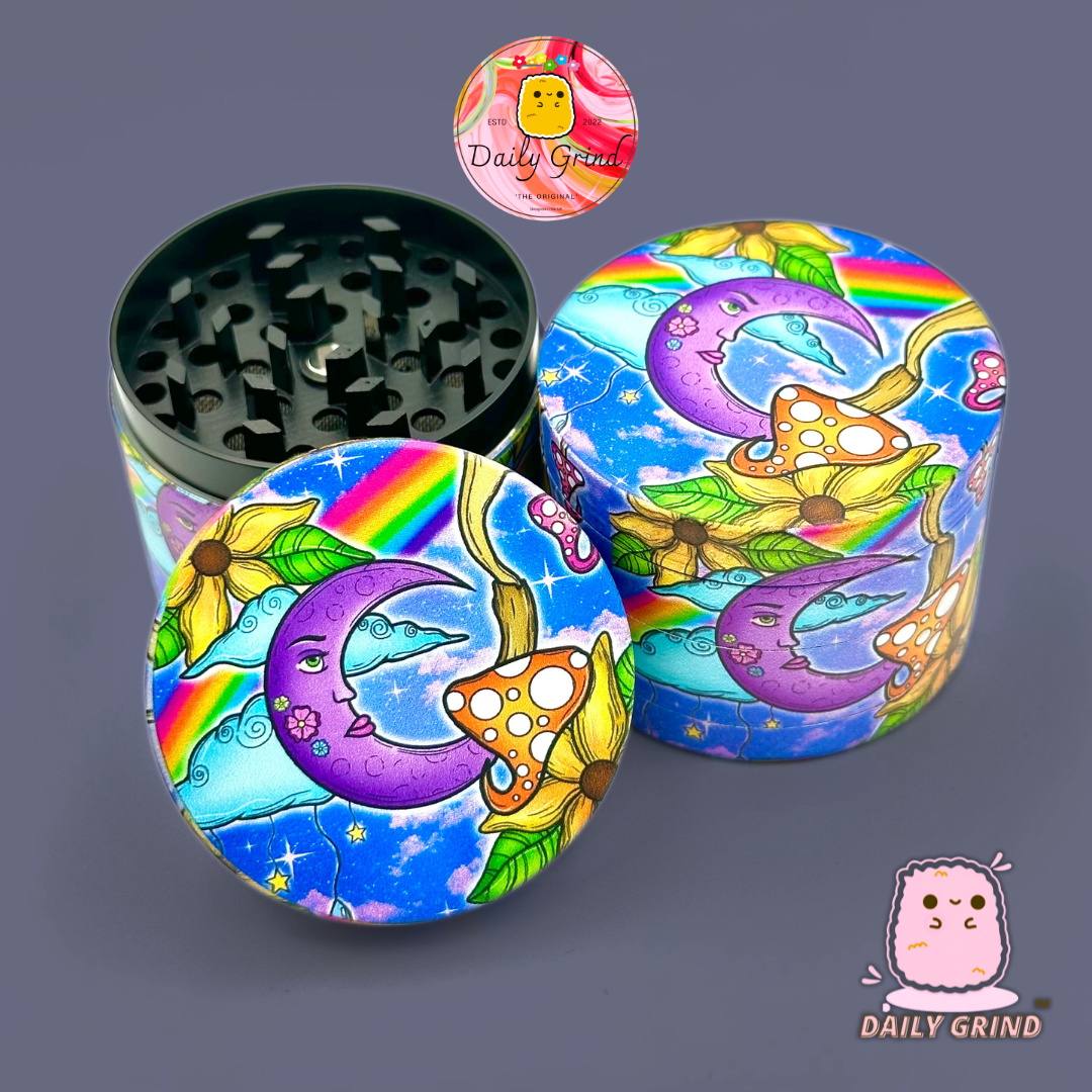 Coloré Trippy Moon Mushroom Rainbow Trippy - 50mm 4 pièces de haute qualité personnalisé en métal broyeur d'herbes cadeau 