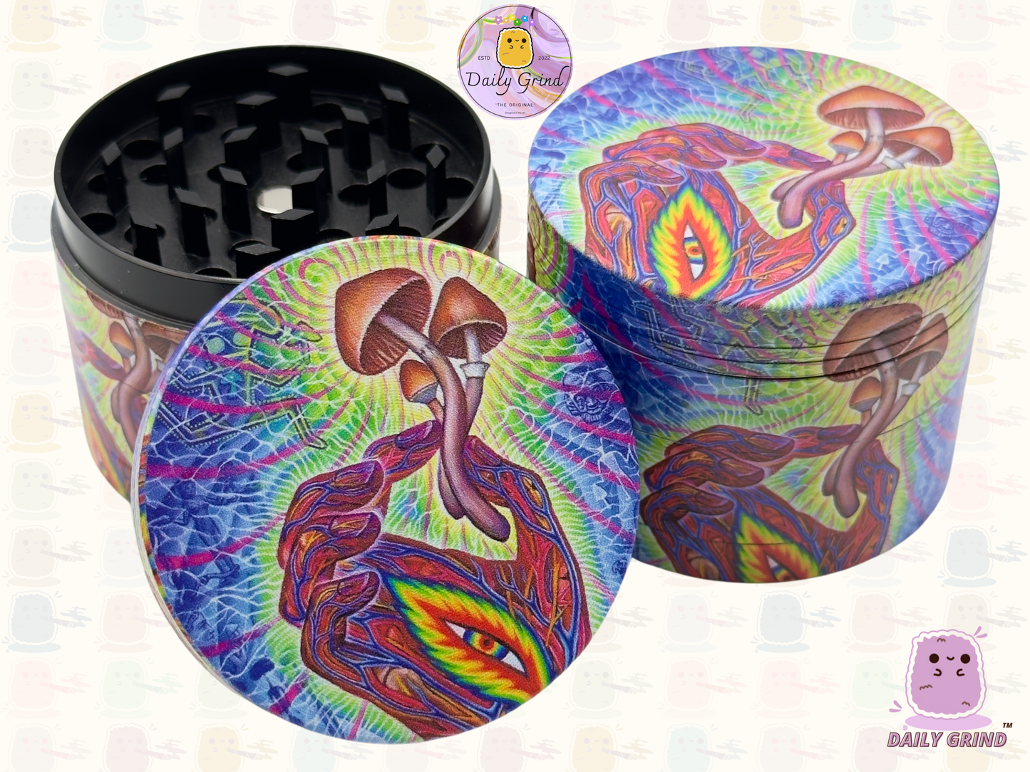 Motif Trippy coloré ondulé liquide Hallucination 50mm 4 pièces haute qualité personnalisé métal herbe broyeur cadeau 