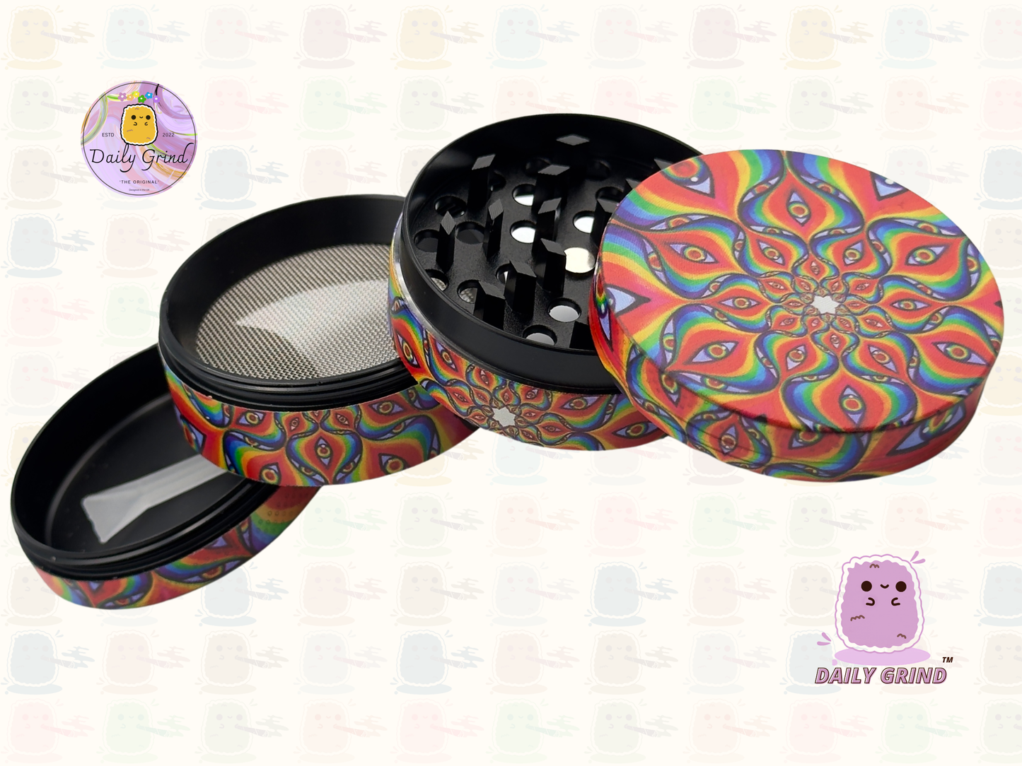 Motif Trippy coloré ondulé liquide Hallucination 50mm 4 pièces haute qualité personnalisé métal herbe broyeur cadeau 