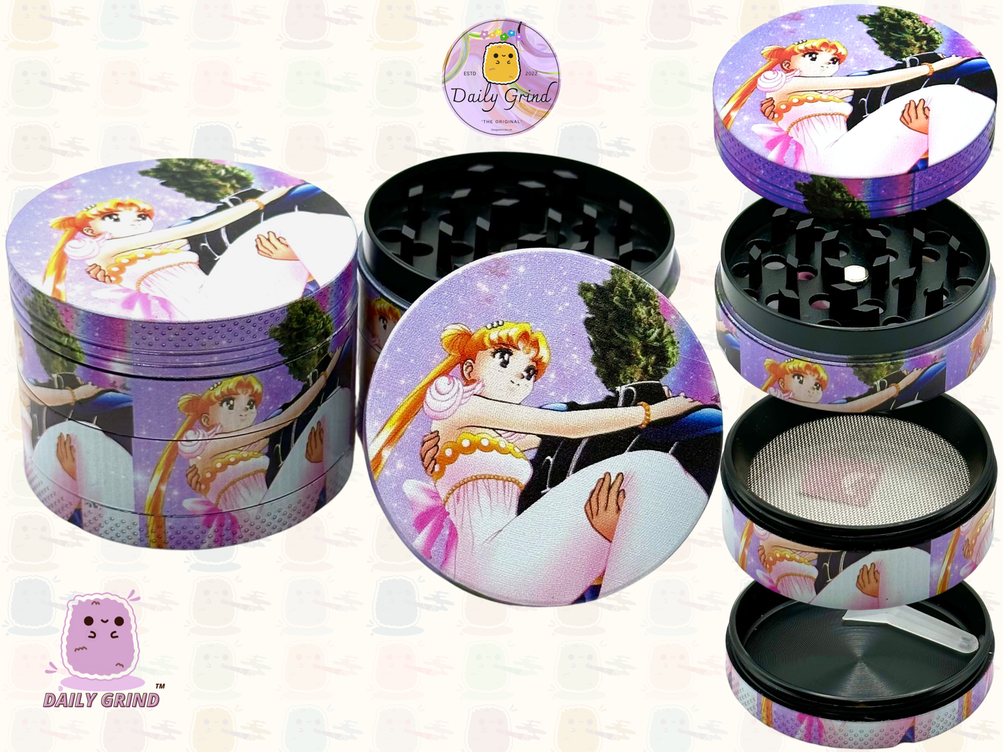 Anime drôle parodie dessin animé filles mignonnes - 50mm 4 pièces haute qualité personnalisé broyeur d'herbes en métal cadeau 