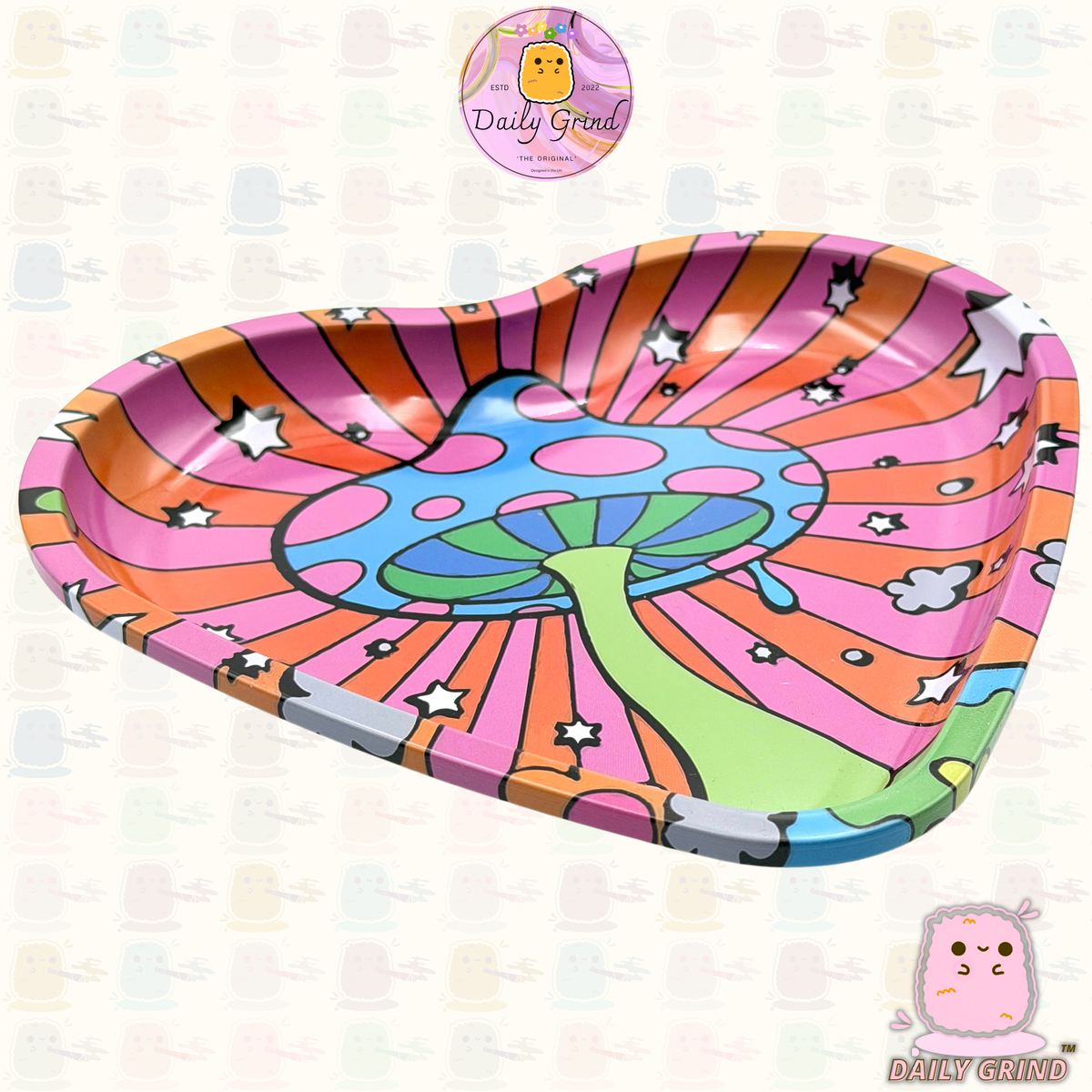 Wavy Tie Dye Mushroom Trippy Hippy - Heart Shaped Metal Tray for Bits & Pieces, Jewellery, Crystals, Trinkets etc!  14x18cm Cute Gift Idea