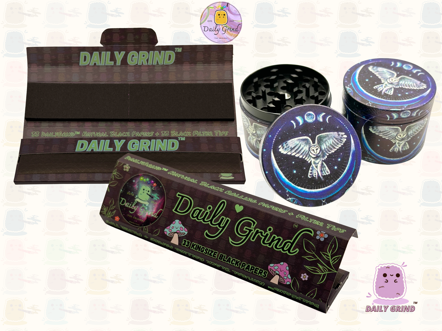 Night Owl In the Sky Moon - 50mm 4-Piece Premium Custom Metal Tobacco Herb Grinder Cute Gift Idea