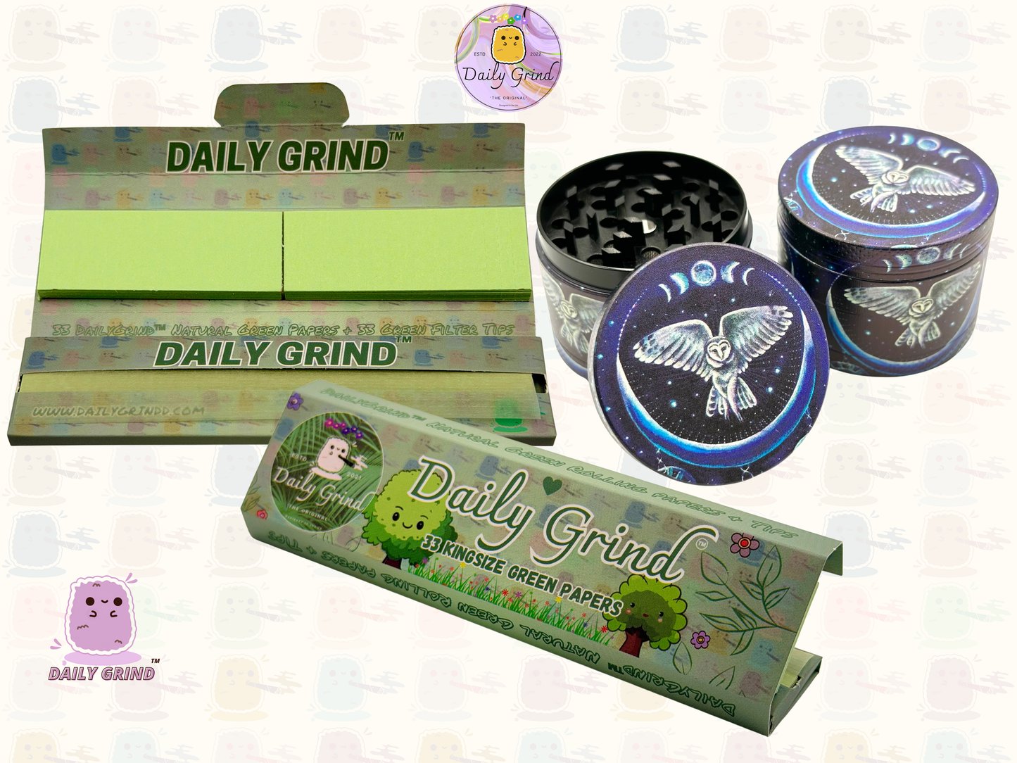 Night Owl In the Sky Moon - 50mm 4-Piece Premium Custom Metal Tobacco Herb Grinder Cute Gift Idea