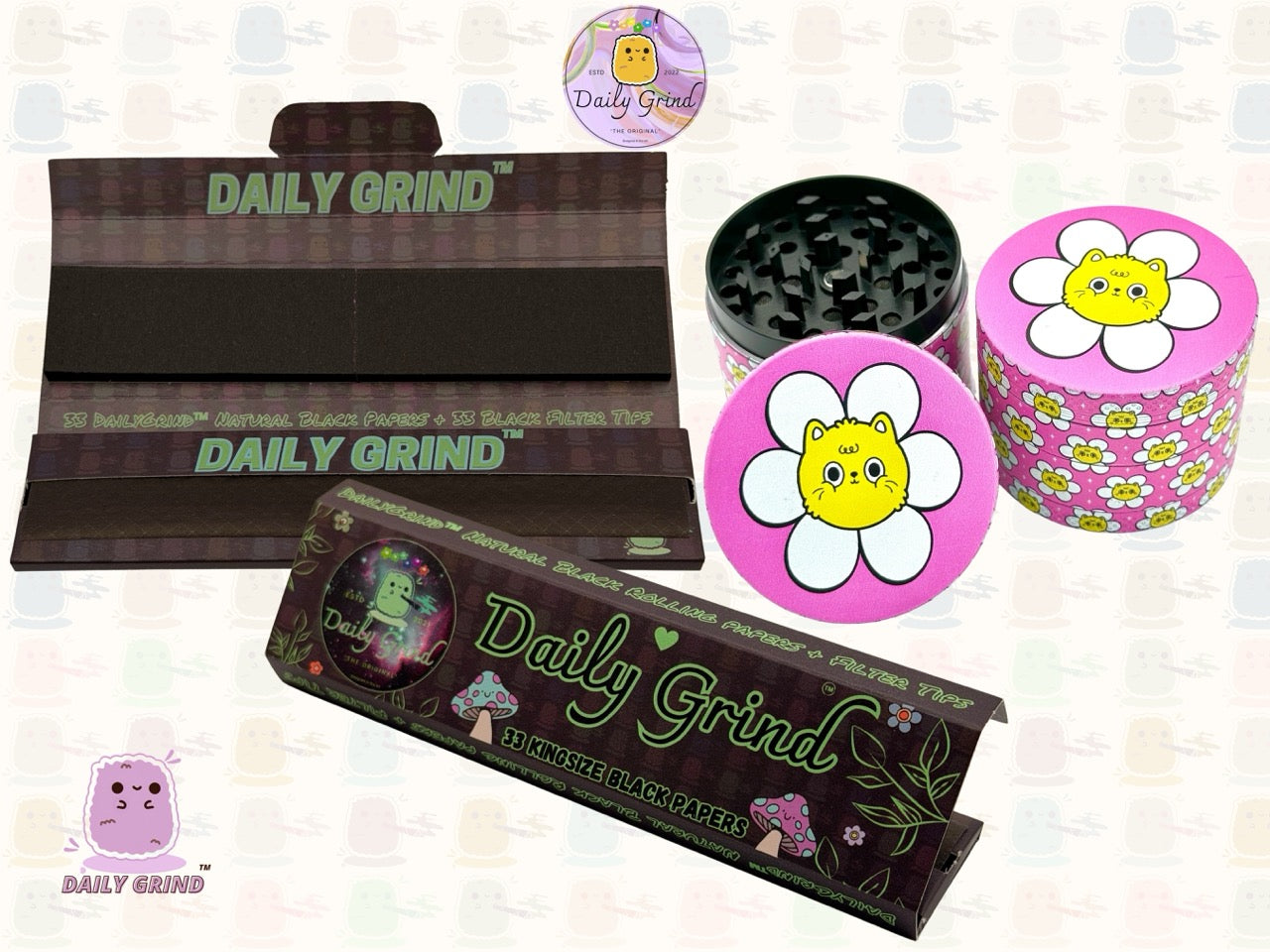 Chat mignon dans une fleur Kawaii Pink Daisy Design - 50mm 4 pièces de haute qualité personnalisé en métal broyeur d'herbes cadeau 